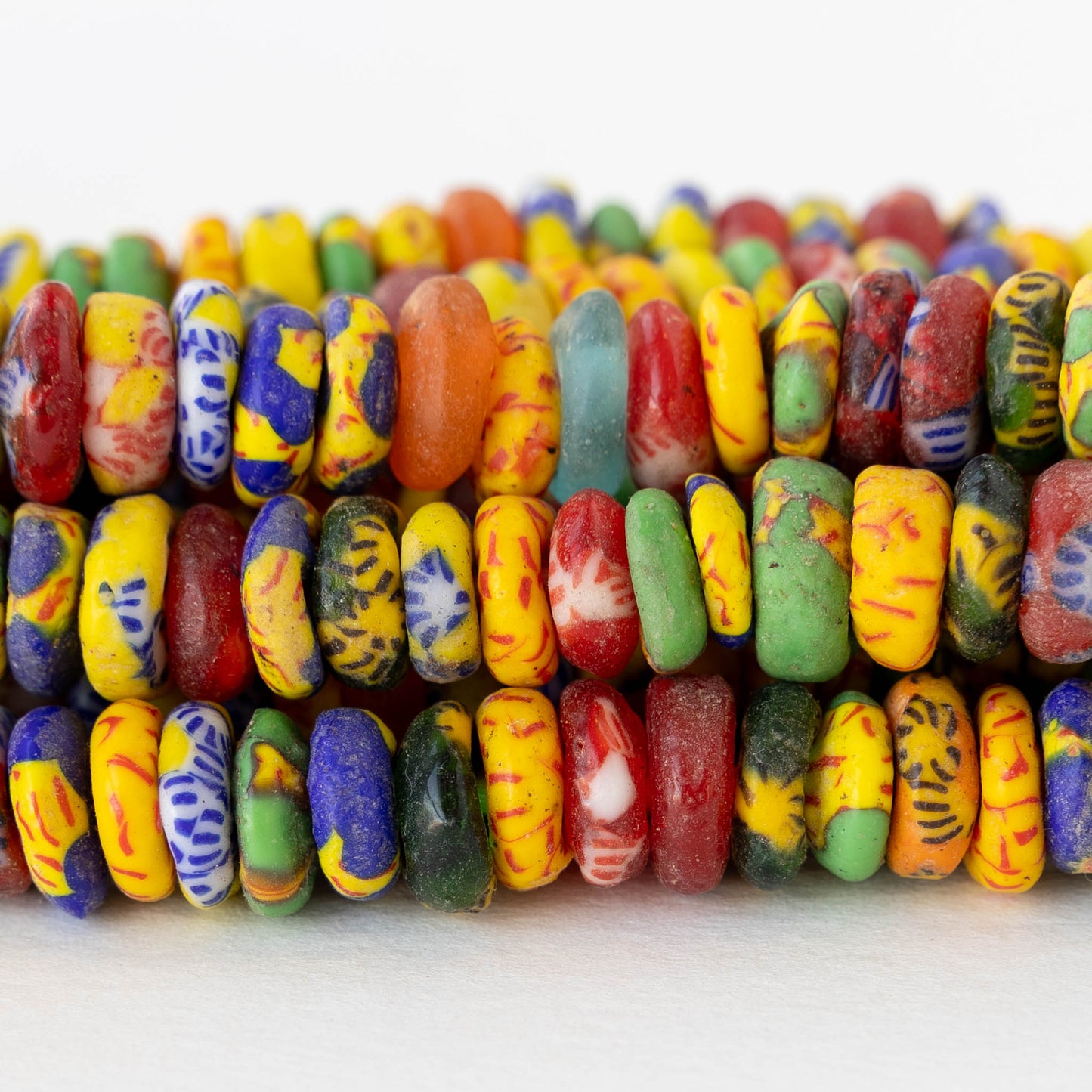 10mm Krobo Donut Beads From Ghana Africa  - Multi colored