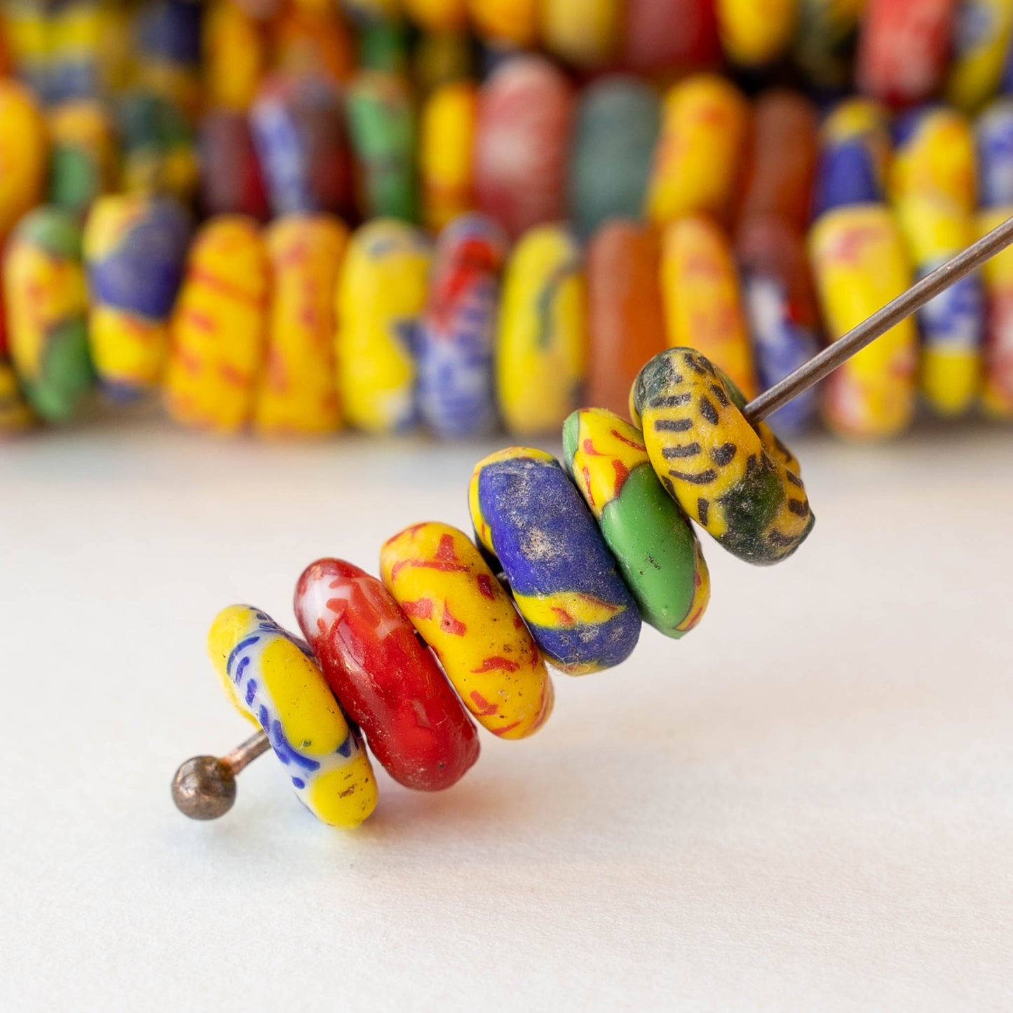 10mm Krobo Donut Beads From Ghana Africa  - Multi colored