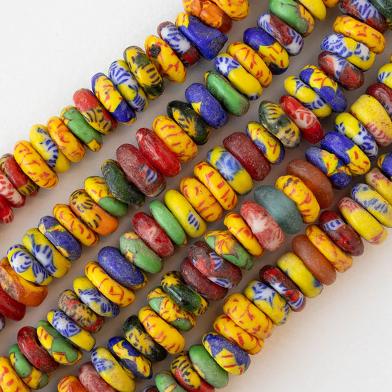 10mm Krobo Donut Beads From Ghana Africa  - Multi colored