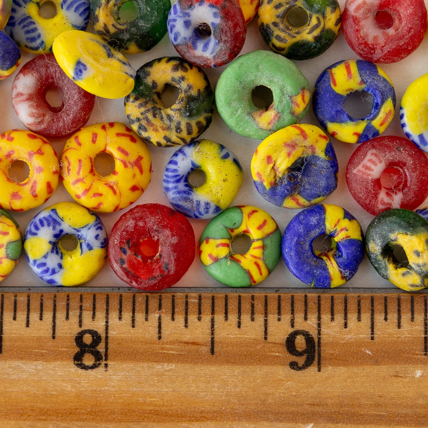 10mm Krobo Donut Beads From Ghana Africa  - Multi colored