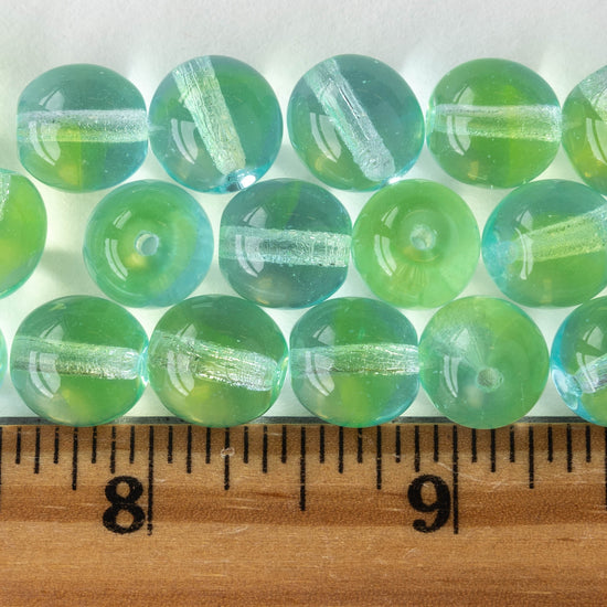 Load image into Gallery viewer, 10mm Round Glass Beads - Lt Blue Green Mix - 10 Beads
