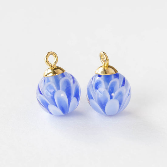 12mm Round Lampwork Beads - Blue - 1 Pendants