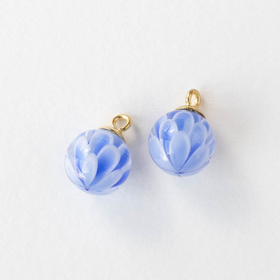 12mm Round Lampwork Beads - Blue - 1 Pendants