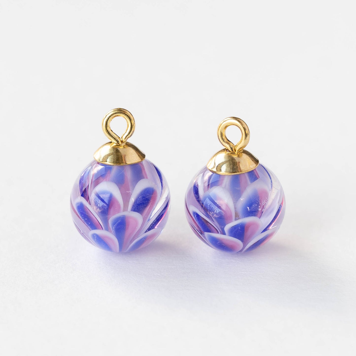 12mm Round Lampwork Beads - Purple Pink - 1 Bead