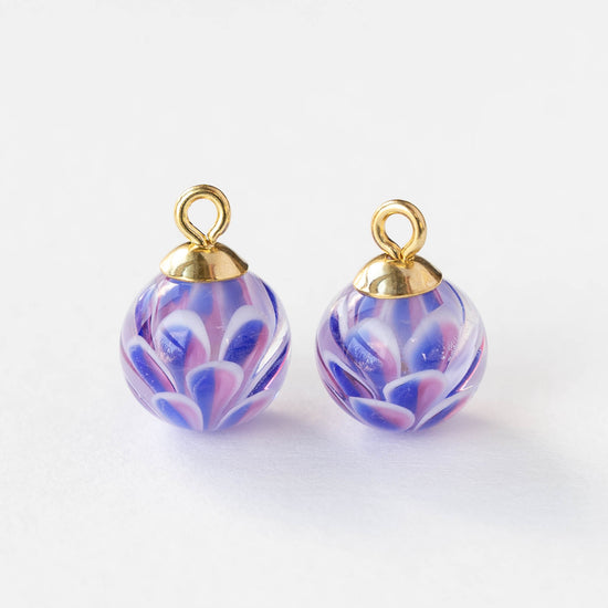 12mm Round Lampwork Beads - Purple Pink - 1 Bead