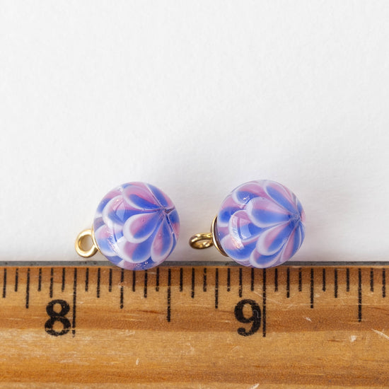 12mm Round Lampwork Beads - Purple Pink - 1 Bead