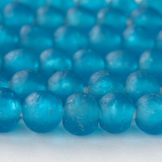 Round Glass Beads - 10 -11mm - Capri Blue - 10 Inches