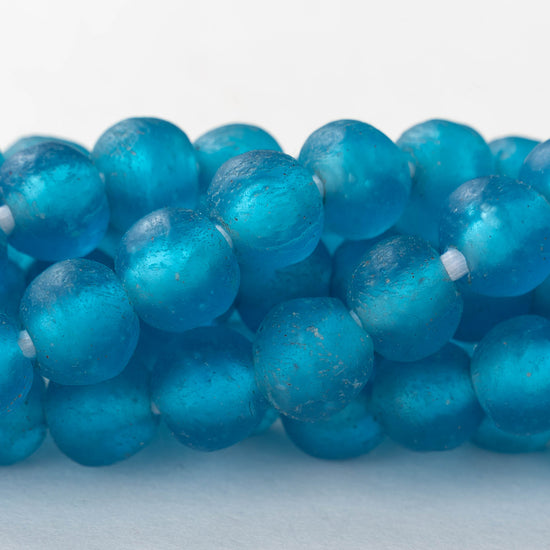 Round Glass Beads - 10 -11mm - Capri Blue - 10 Inches