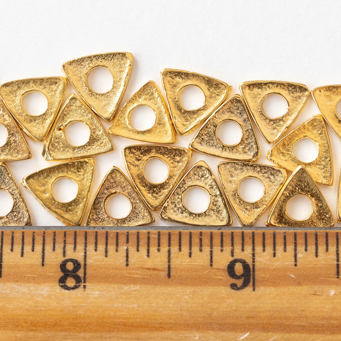 11mm Gold Triangle Beads - 24K Gold Plate - 4 or 12 beads