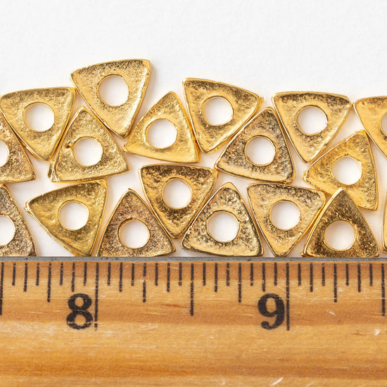 11mm Gold Triangle Beads - 24K Gold Plate - 4 or 12 beads