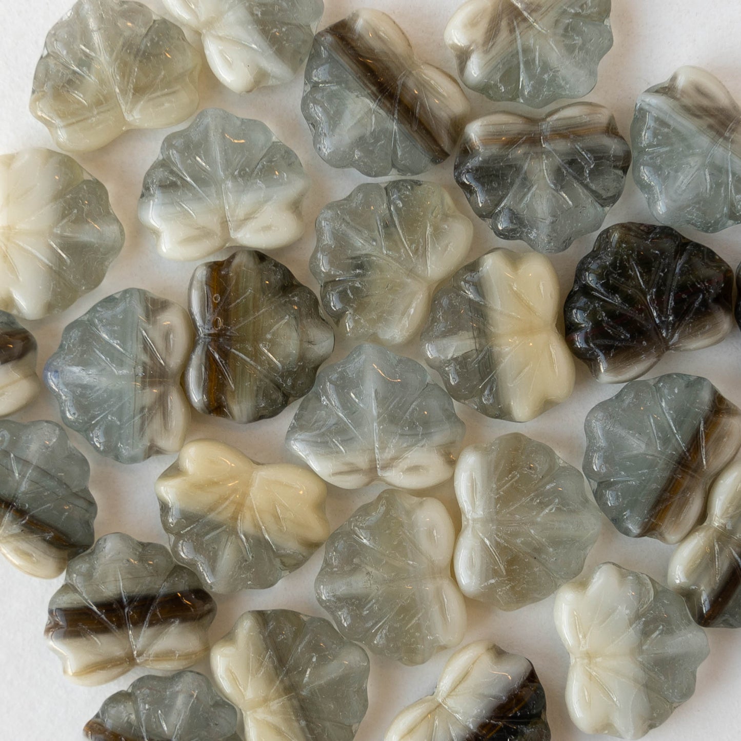 11x13mm Glass Leaf Beads - Neutral Stone Mix - 20 beads