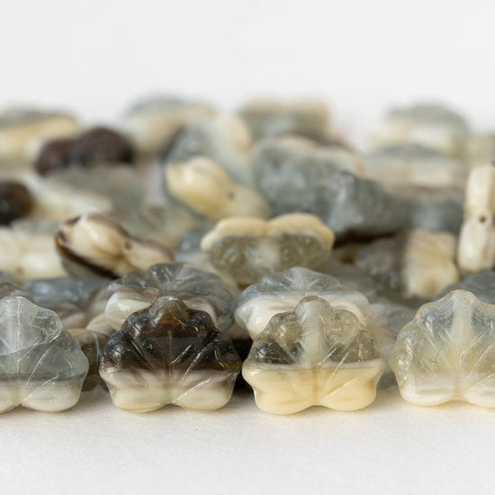 11x13mm Glass Leaf Beads - Neutral Stone Mix - 20 beads