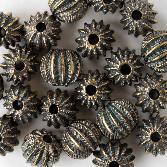 11x13mm Mykonos Metal Sea Urchin Beads - Antiqued Brass - 4 beads