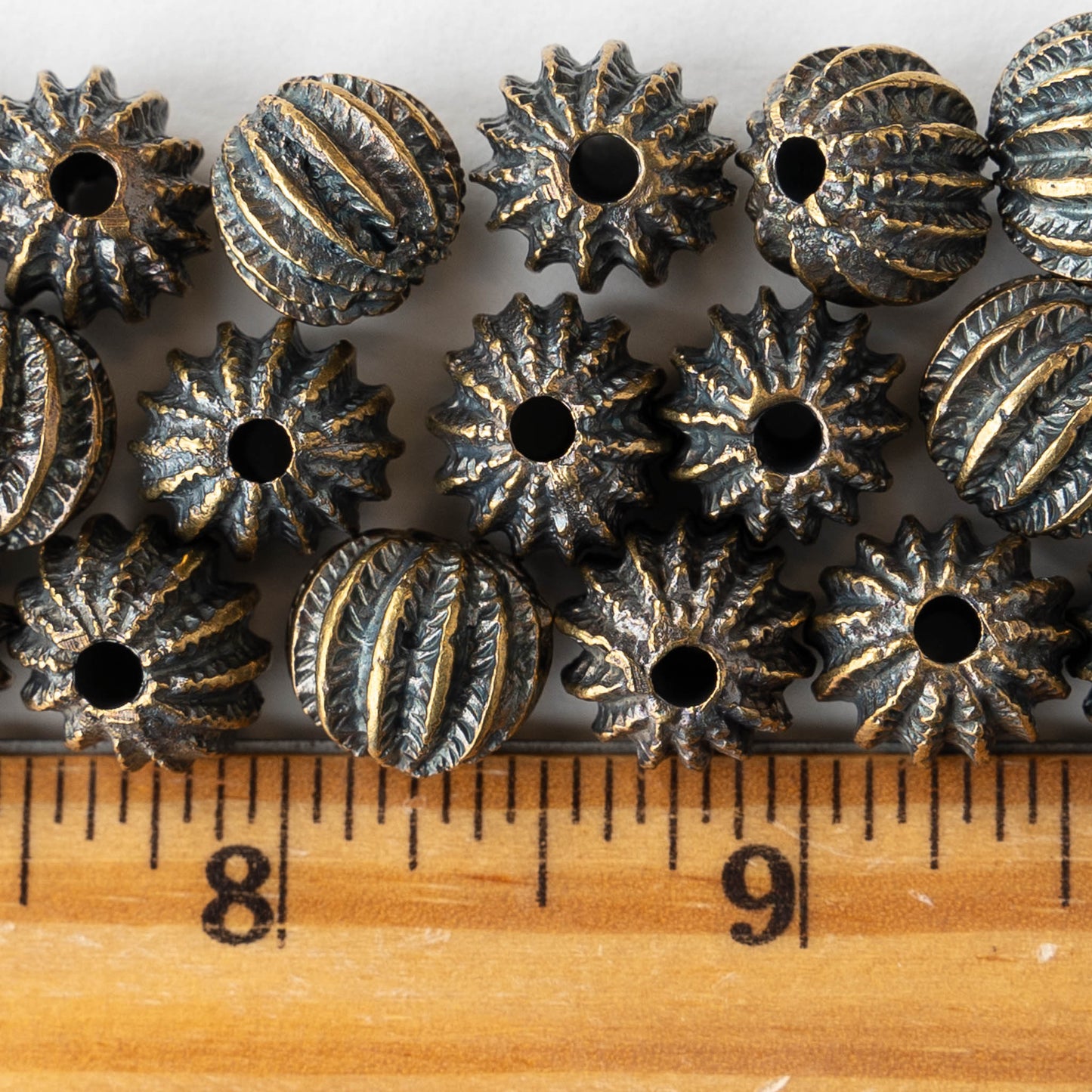 11x13mm Mykonos Metal Sea Urchin Beads - Antiqued Brass - 4 beads