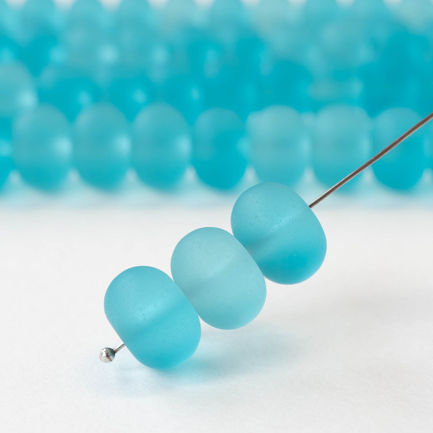 11x15mm Frosted Glass Rondelle - Aqua - 10 or 20 beads