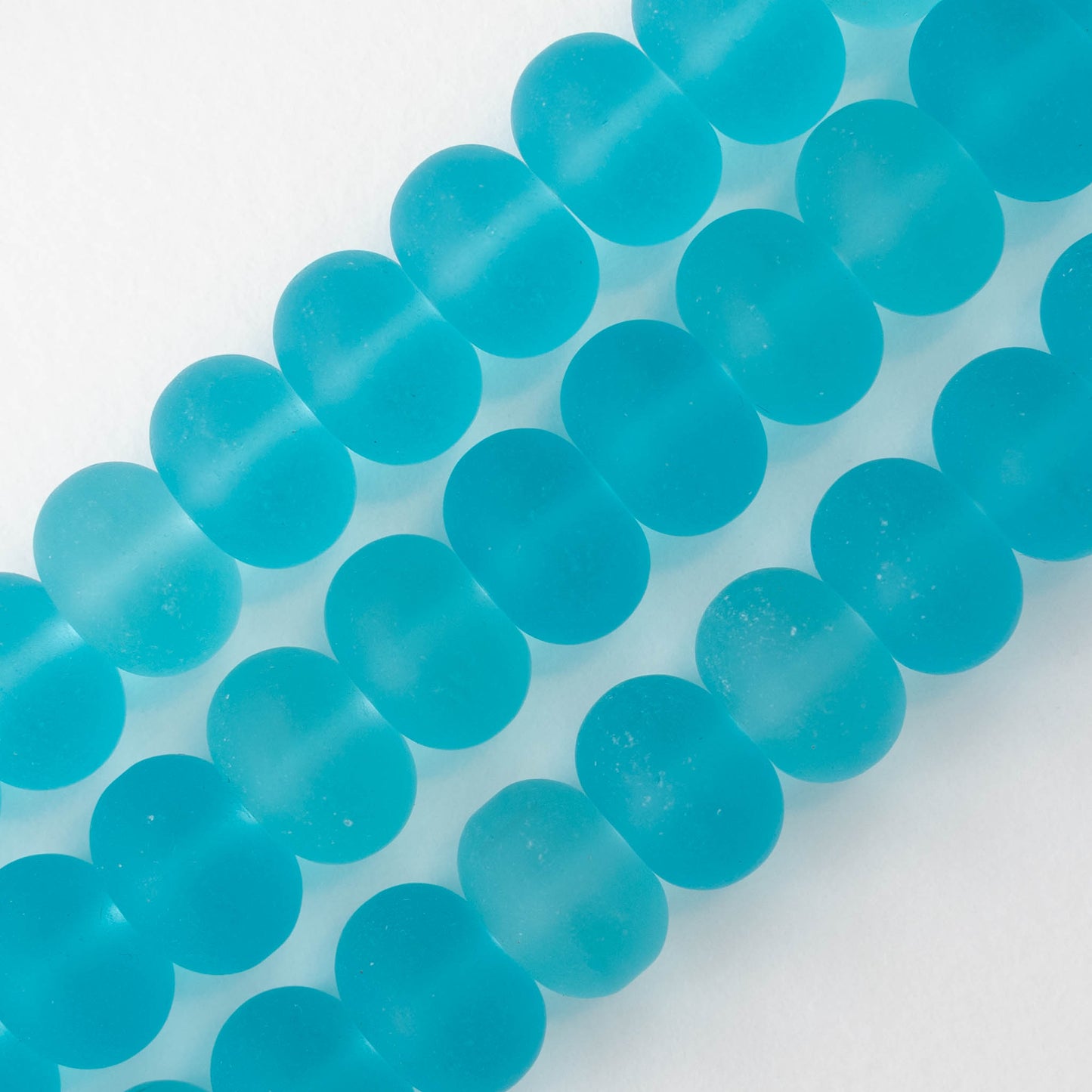 11x15mm Frosted Glass Rondelle - Aqua - 10 or 20 beads