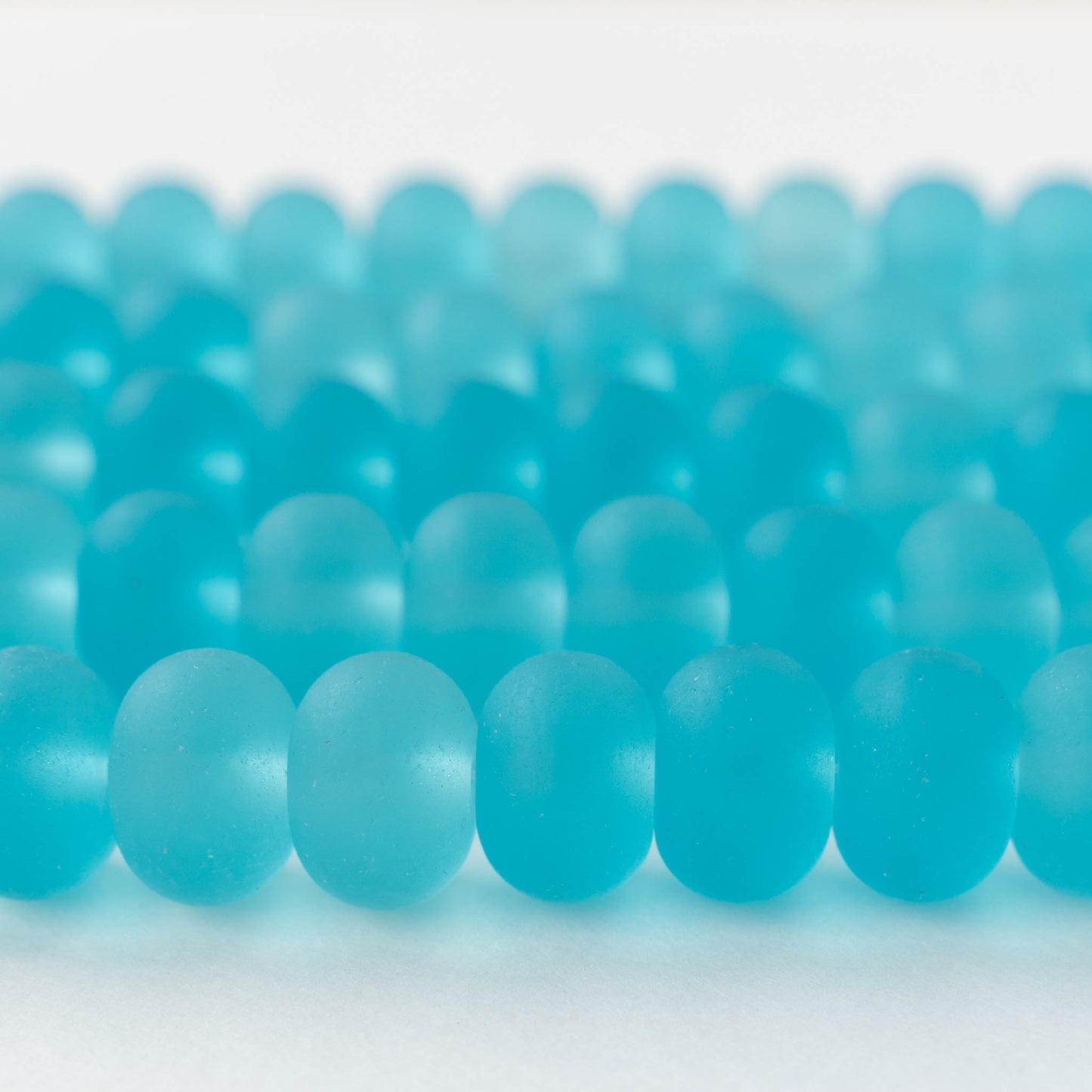 11x15mm Frosted Glass Rondelle - Aqua - 10 or 20 beads