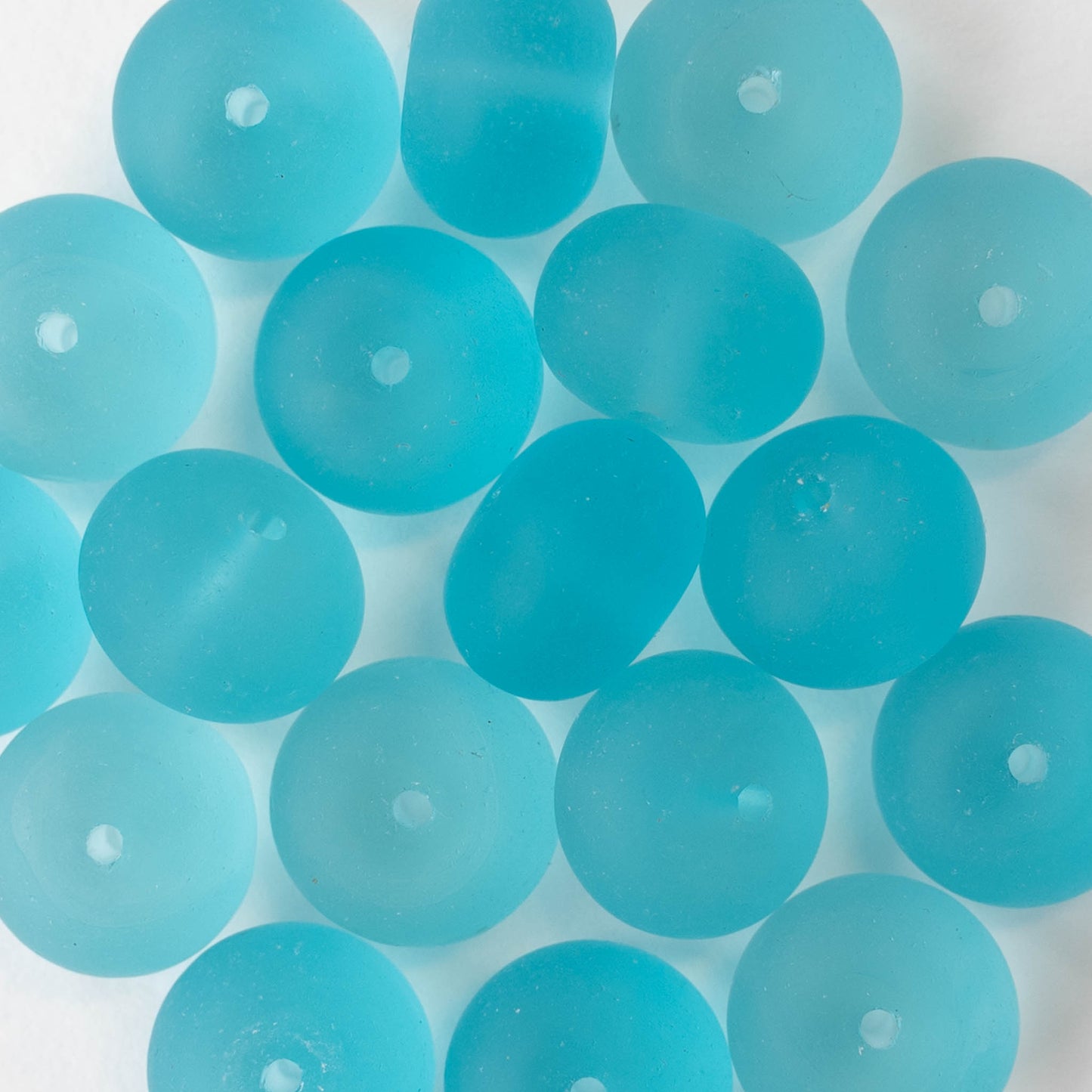 11x15mm Frosted Glass Rondelle - Aqua - 10 or 20 beads