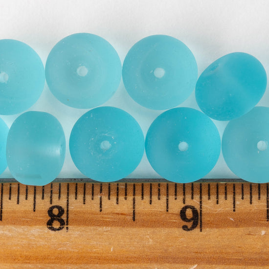 11x15mm Frosted Glass Rondelle - Aqua - 10 or 20 beads