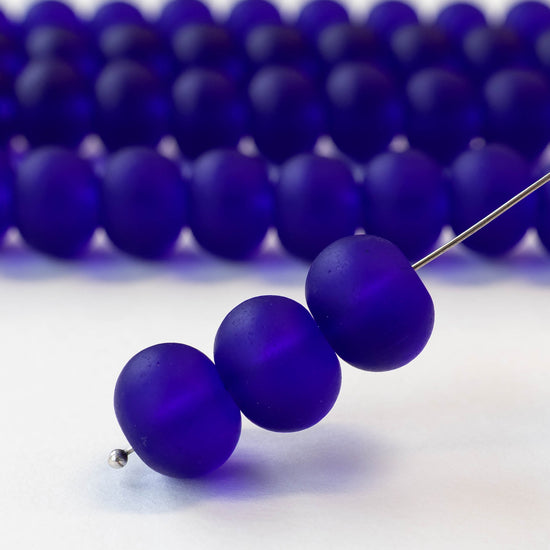 11x15mm Frosted Glass Rondelle - Cobalt - 10 or 20 beads