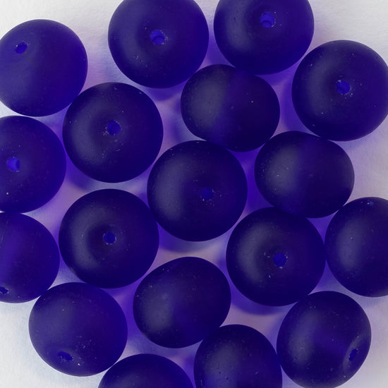 11x15mm Frosted Glass Rondelle - Cobalt - 10 or 20 beads