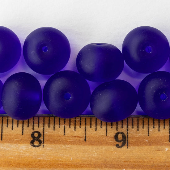 11x15mm Frosted Glass Rondelle - Cobalt - 10 or 20 beads