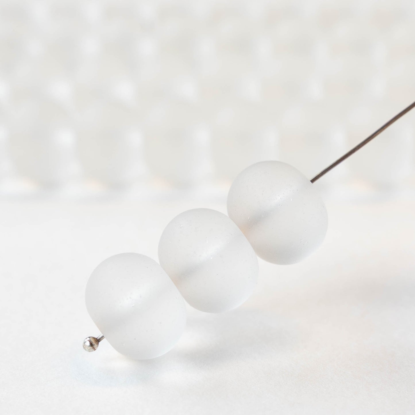 11x15mm Frosted Glass Rondelle - Crystal - 10 or 20 beads