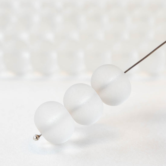11x15mm Frosted Glass Rondelle - Crystal - 10 or 20 beads