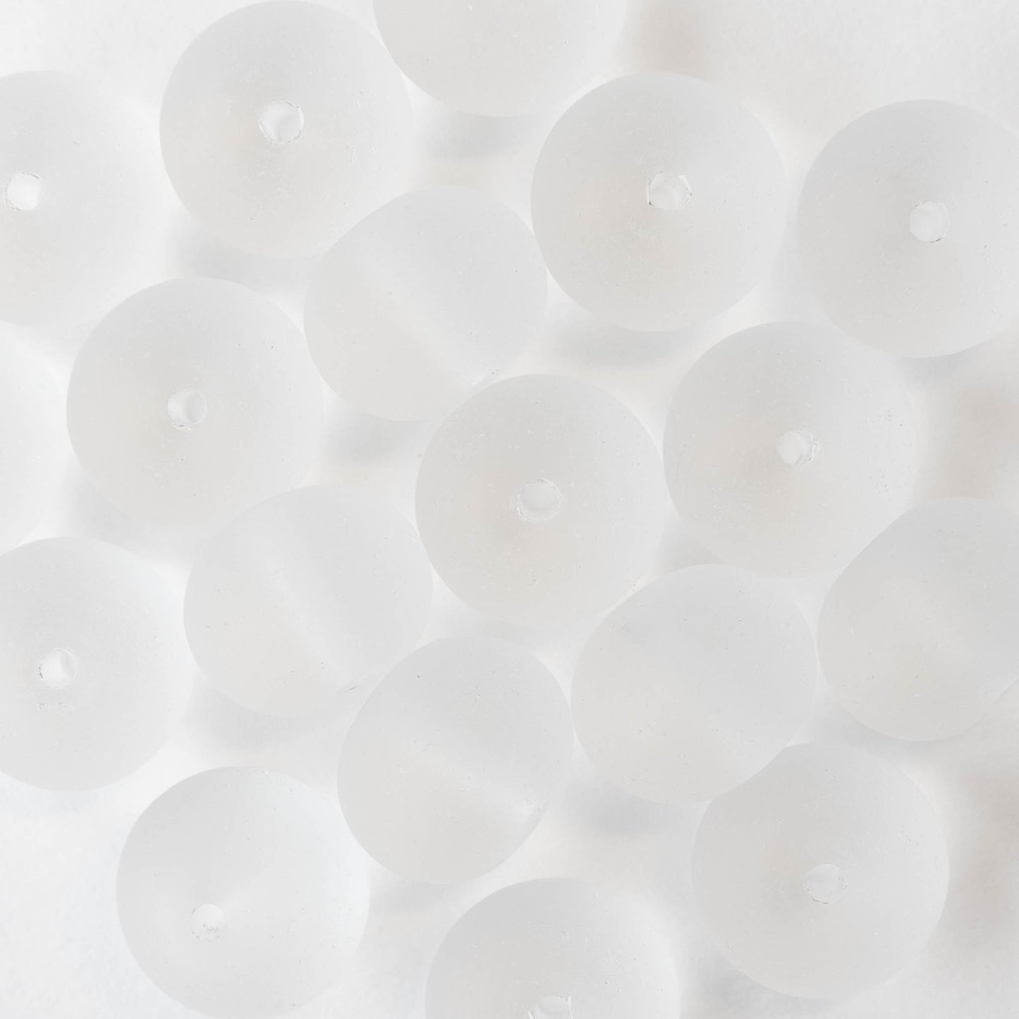 11x15mm Frosted Glass Rondelle - Crystal - 10 or 20 beads