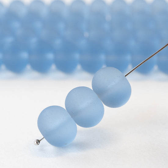 11x15mm Frosted Glass Rondelle - Light Blue - 10 or 20 beads