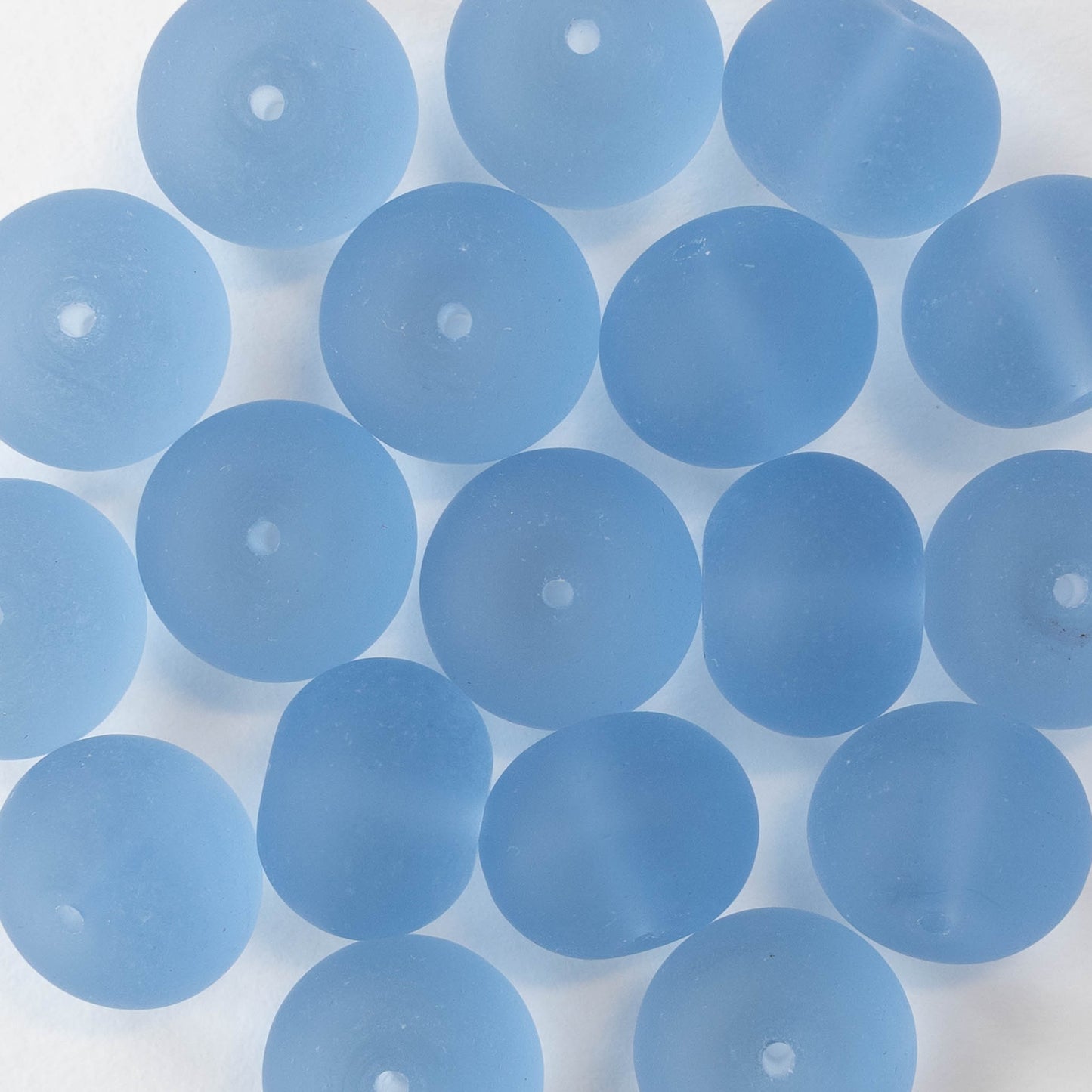 11x15mm Frosted Glass Rondelle - Light Blue - 10 or 20 beads
