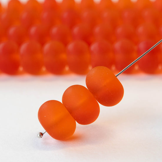 11x15mm Frosted Glass Rondelle - Orange - 10 or 20 beads