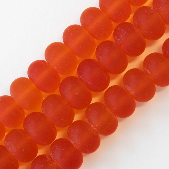 11x15mm Frosted Glass Rondelle - Orange - 10 or 20 beads