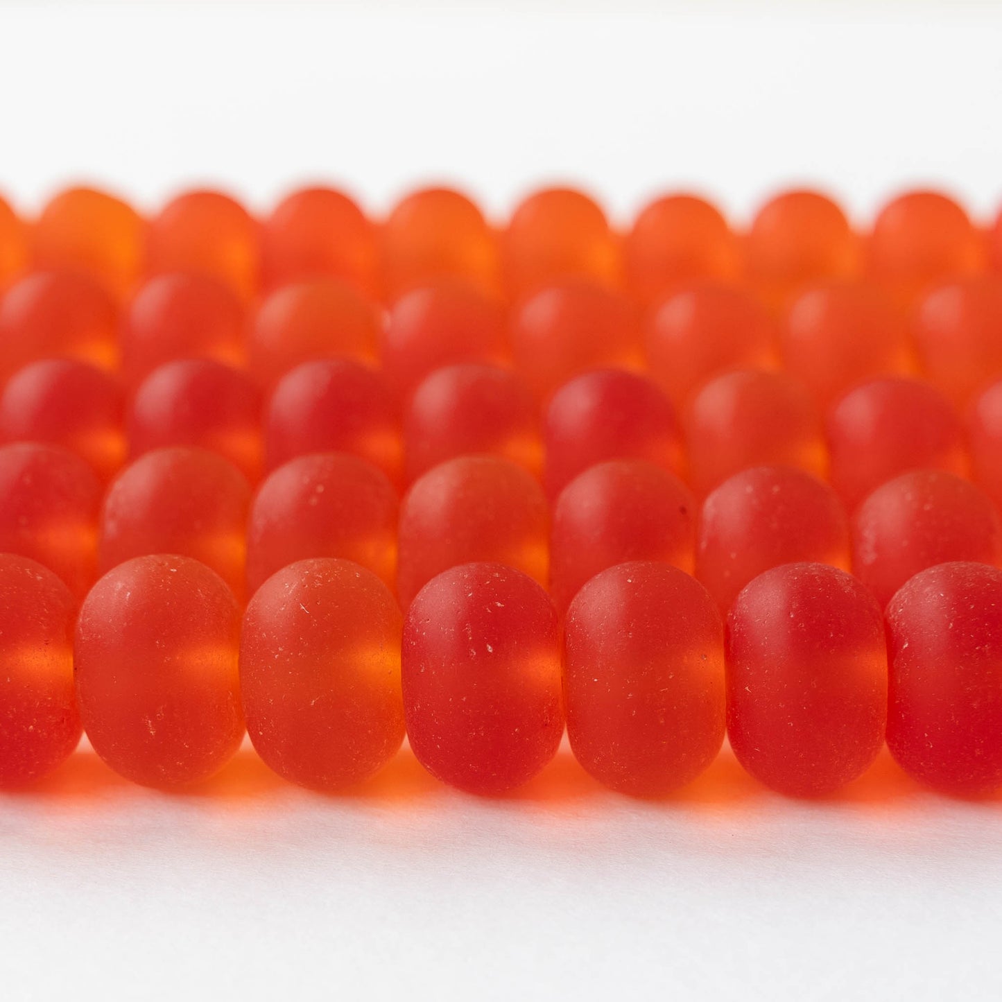 11x15mm Frosted Glass Rondelle - Orange - 10 or 20 beads