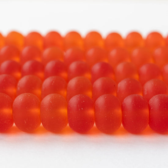 11x15mm Frosted Glass Rondelle - Orange - 10 or 20 beads
