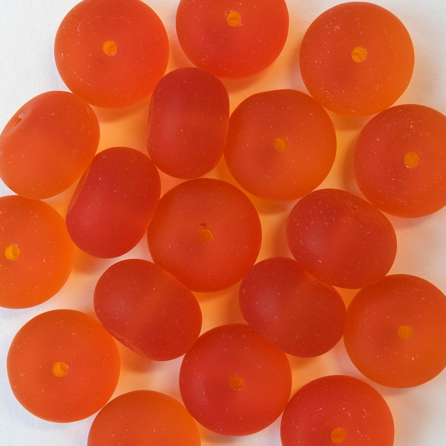 11x15mm Frosted Glass Rondelle - Orange - 10 or 20 beads