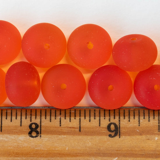 11x15mm Frosted Glass Rondelle - Orange - 10 or 20 beads
