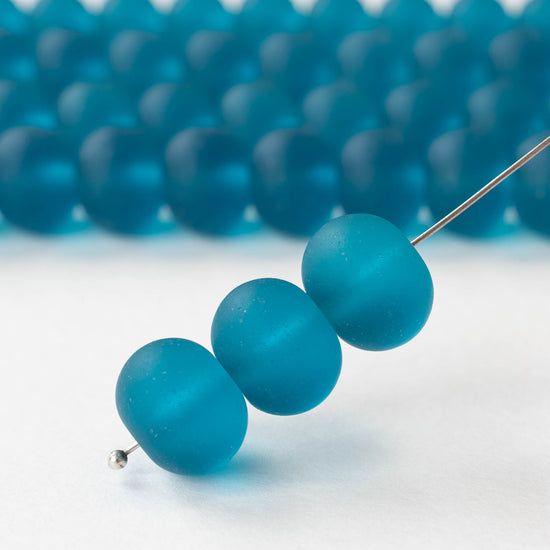 11x15mm Frosted Glass Rondelle - Teal - 10 or 20 beads