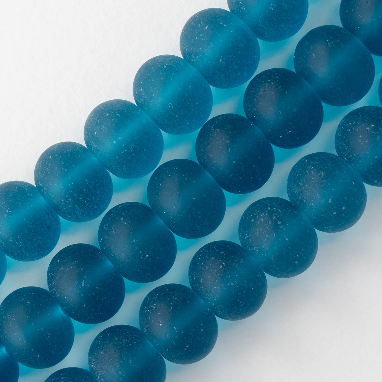 11x15mm Frosted Glass Rondelle - Teal - 10 or 20 beads