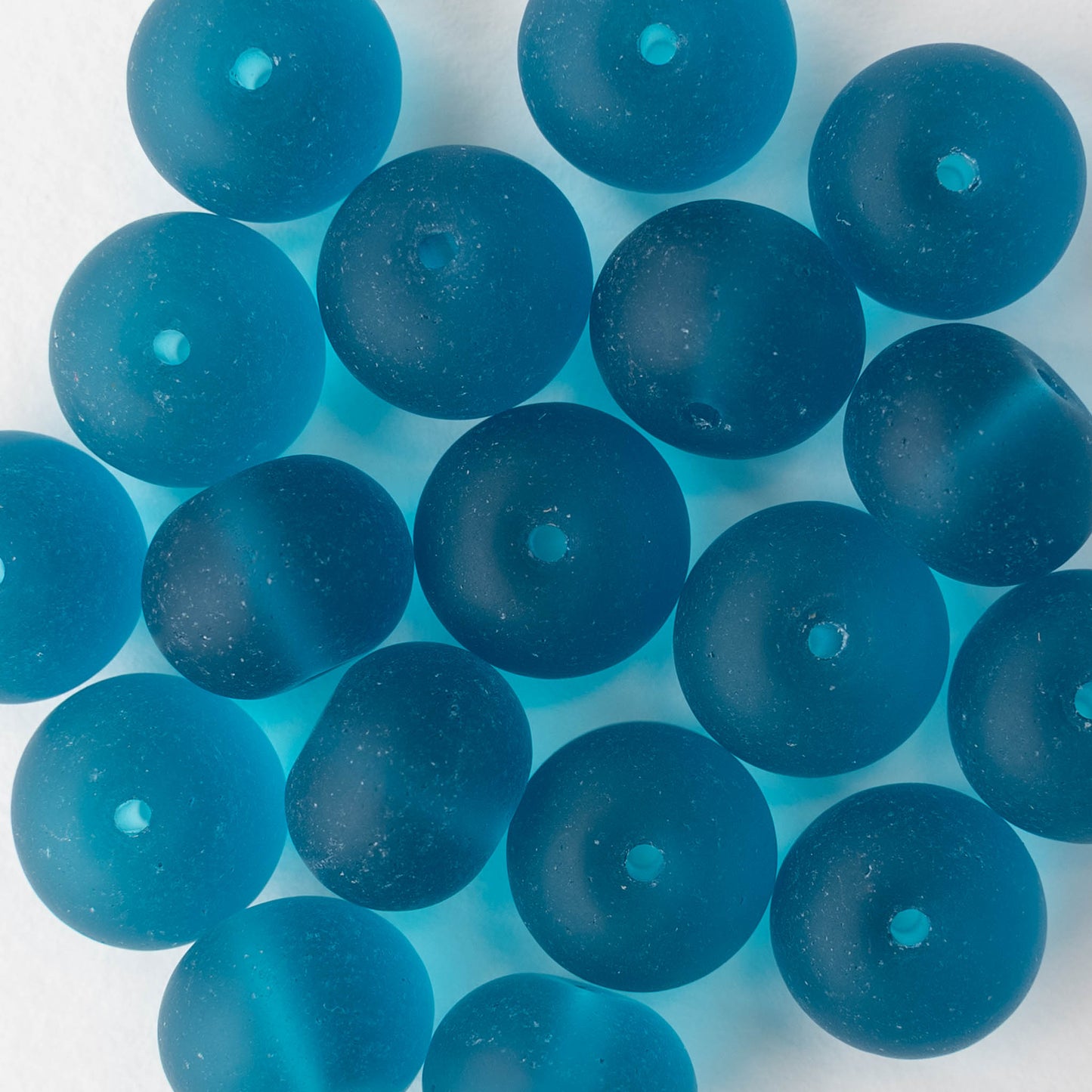 11x15mm Frosted Glass Rondelle - Teal - 10 or 20 beads