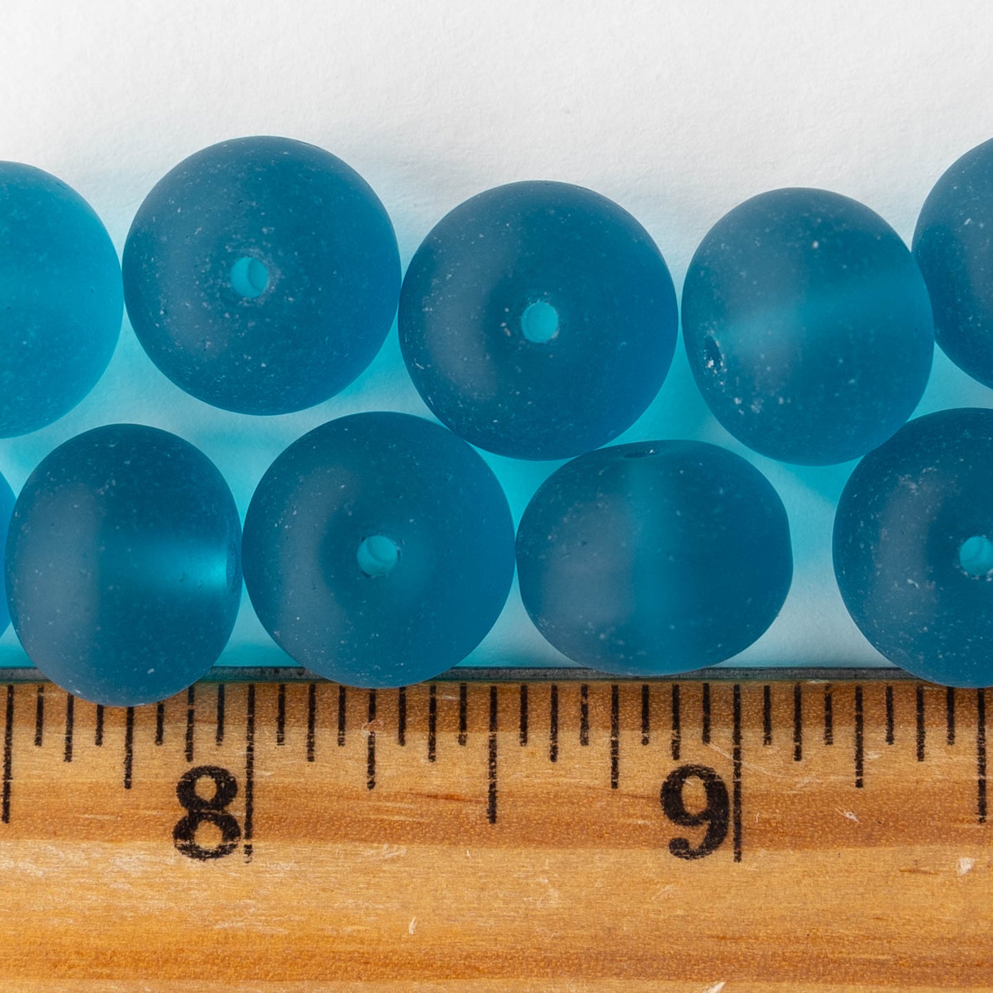 11x15mm Frosted Glass Rondelle - Teal - 10 or 20 beads