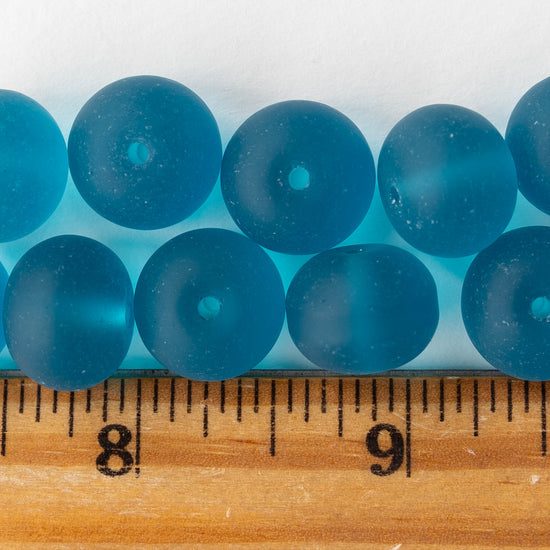 11x15mm Frosted Glass Rondelle - Teal - 10 or 20 beads