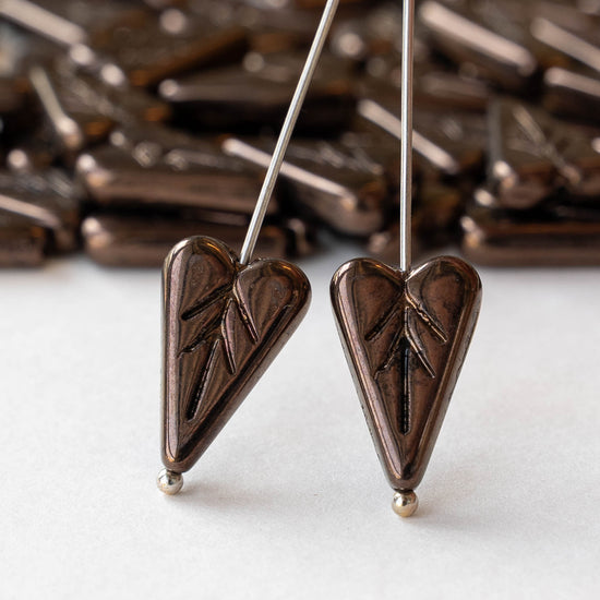 16mm Heart Bead - Bronze - 10 or 20 Beads