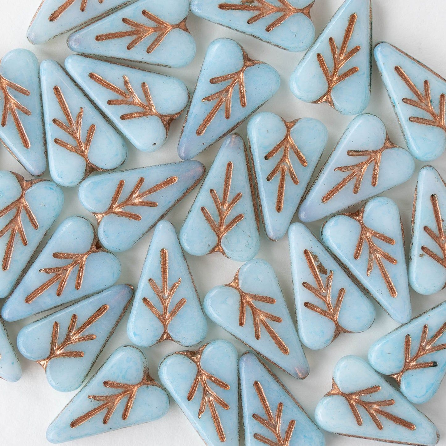 11x16mm Glass Heart Bead - Light Blue with Copper Wash - 10 or 20 beads