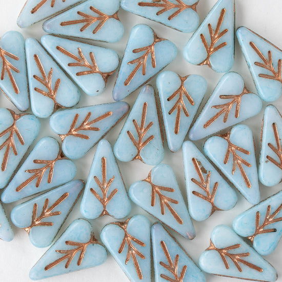 11x16mm Glass Heart Bead - Light Blue with Copper Wash - 10 or 20 beads