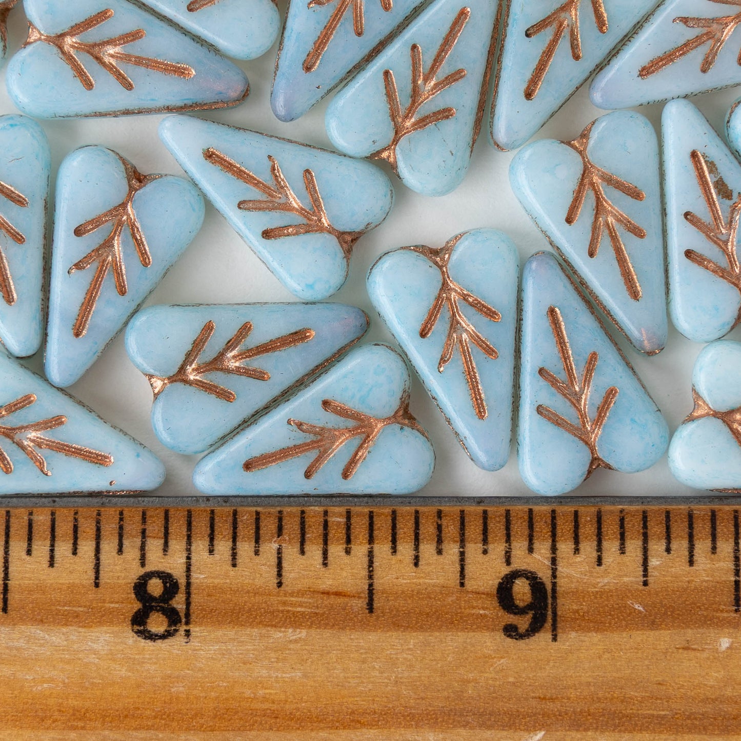 11x16mm Glass Heart Bead - Light Blue with Copper Wash - 10 or 20 beads