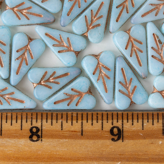 11x16mm Glass Heart Bead - Light Blue with Copper Wash - 10 or 20 beads