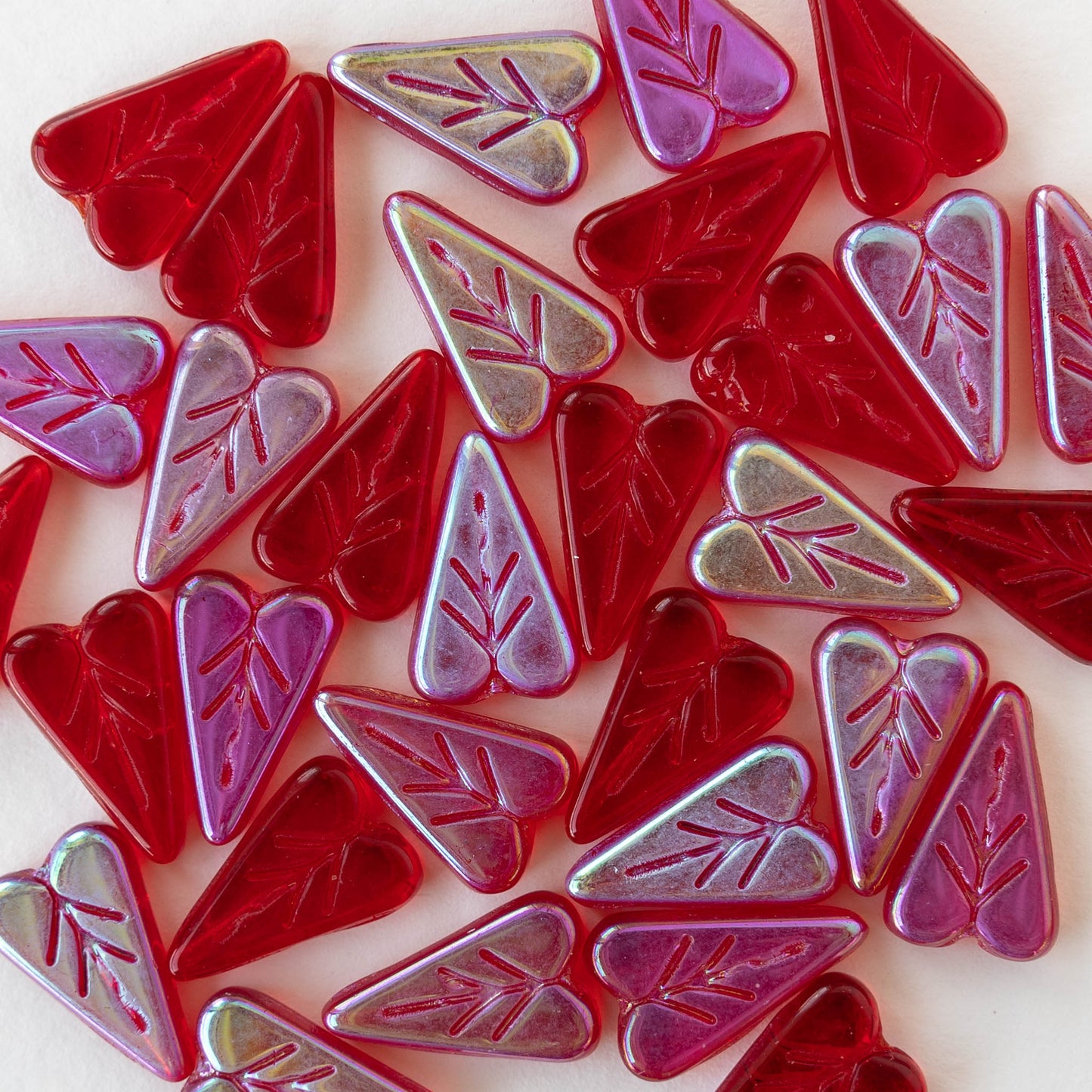 11x16mm Glass Heart Bead - Red - 10 Beads