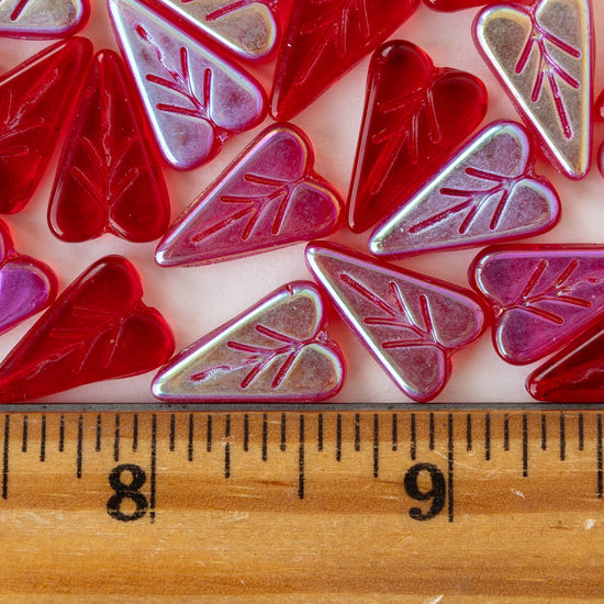 11x16mm Glass Heart Bead - Red - 10 Beads