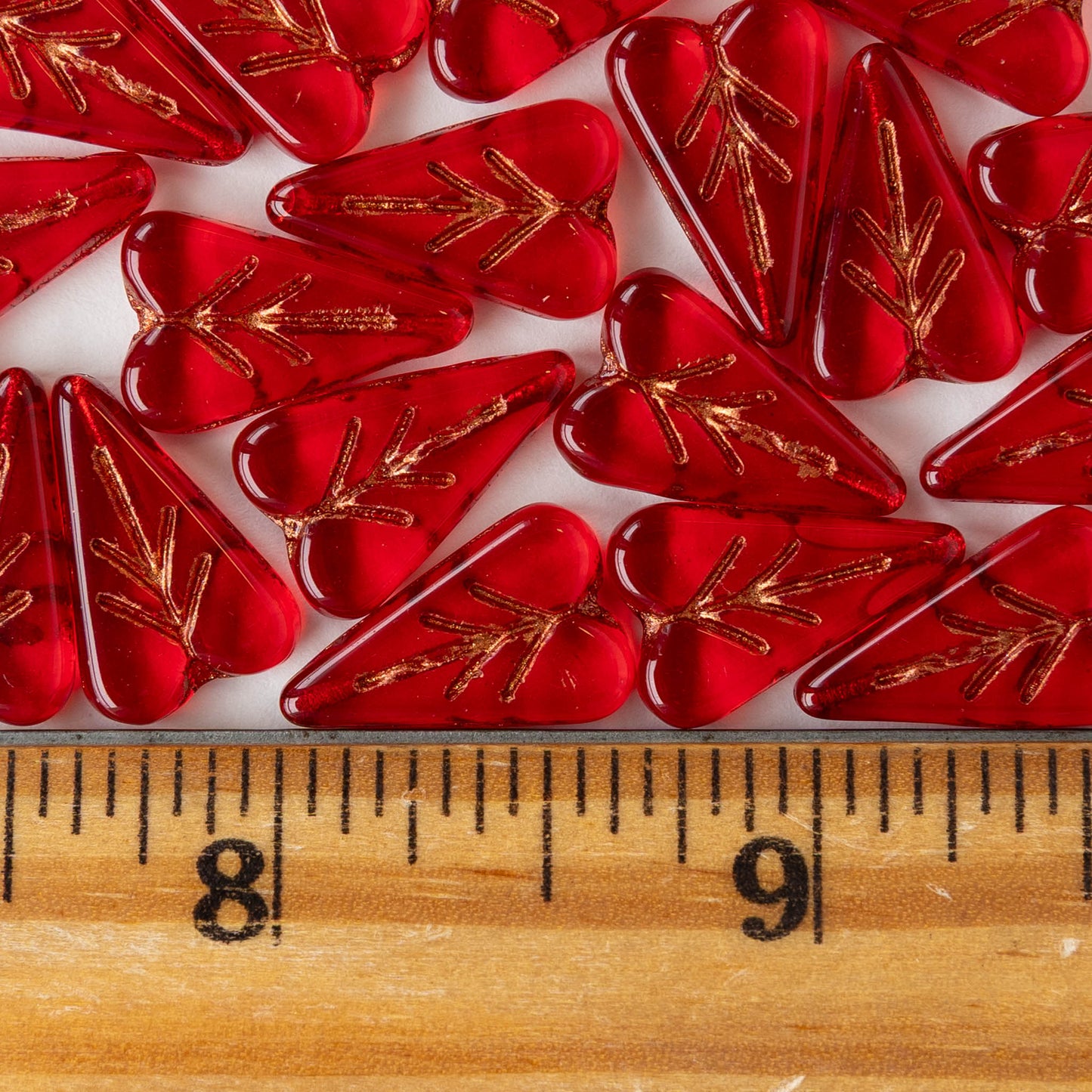 11x16mm Glass Heart Bead - Red with Copper Wash - 10 or 20 beads